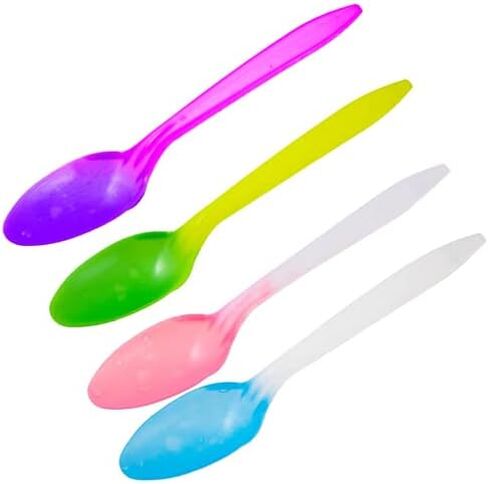 Color Changing Reusable Spoons, Pack of 25, Assorted Colors, BPA Free, USA Packed reacts to cold food temperatures and changes color -yogurt, ice cream, gelato, cold drinks in Kuwait