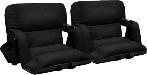 Stadium Seats with Back Support 2 Pack, 4.3" Thick Extra Wide Comfy Cushion 6 Adjustable Angle Bleacher Seat with Armrest, "Sofa Style" Design, Ultra-Strong Steel Frame, Multiple Pockets (Black, 25") in Kuwait