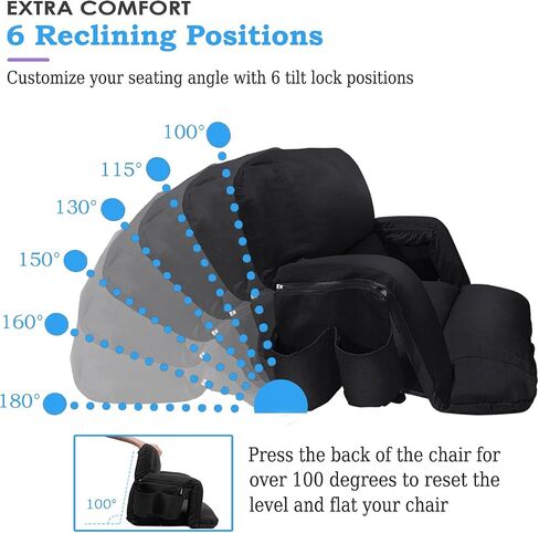 Stadium Seats with Back Support 2 Pack, 4.3" Thick Extra Wide Comfy Cushion 6 Adjustable Angle Bleacher Seat with Armrest, "Sofa Style" Design, Ultra-Strong Steel Frame, Multiple Pockets (Black, 25") in Kuwait
