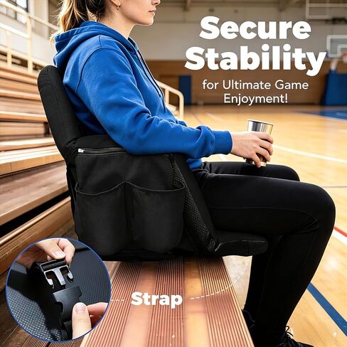 Stadium Seats with Back Support 2 Pack, 4.3" Thick Extra Wide Comfy Cushion 6 Adjustable Angle Bleacher Seat with Armrest, "Sofa Style" Design, Ultra-Strong Steel Frame, Multiple Pockets (Black, 25") in Kuwait