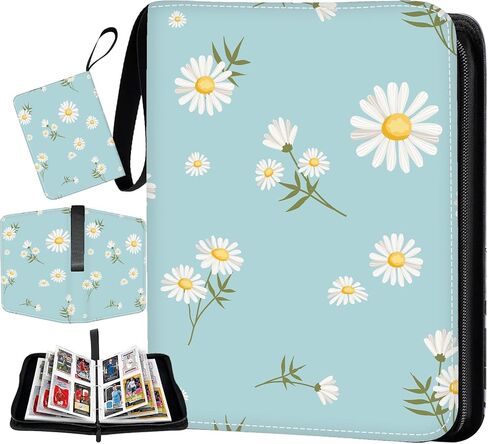Trading Card Binder 400 Pockets, 50 Pages 4 Pocket Premium Card Album Folder with 50 Double-Sided Removable Sleeves, Zipper Carrying Card Storage Case for Sports Cards Game Cards Cute Flower Pattern in Kuwait