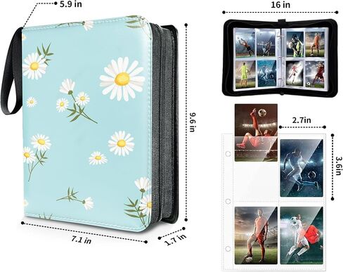 Trading Card Binder 400 Pockets, 50 Pages 4 Pocket Premium Card Album Folder with 50 Double-Sided Removable Sleeves, Zipper Carrying Card Storage Case for Sports Cards Game Cards Cute Flower Pattern in Kuwait