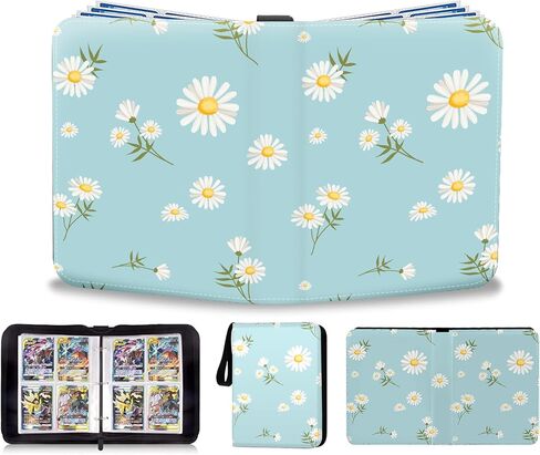 Trading Card Binder 400 Pockets, 50 Pages 4 Pocket Premium Card Album Folder with 50 Double-Sided Removable Sleeves, Zipper Carrying Card Storage Case for Sports Cards Game Cards Cute Flower Pattern in Kuwait