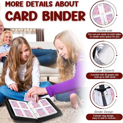 Trading Card Binder 400 Pockets, 50 Pages 4 Pocket Premium Card Album Folder with 50 Double-Sided Removable Sleeves, Zipper Carrying Card Storage Case for Sports Cards Game Cards Cute Flower Pattern in Kuwait