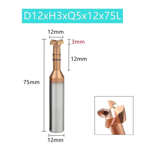 T Type Grooving Milling Cutters - Tungsten Steel Slotting Router Bits, 2pcs, D4mm-12mm, High Precision Endmill(D12xh3xq5x12x75l) in Kuwait