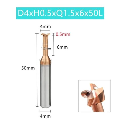 T Type Grooving Milling Cutters - Tungsten Steel Slotting Router Bits, 2pcs, D4mm-12mm, High Precision Endmill(D4xh0.5xq1.5x6x50l) in Kuwait