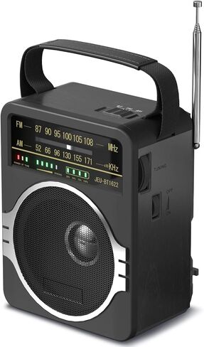 JEUJUG Portable AM FM Radio, Bluetooth 5.0 Radios 5 Watts Loud Speaker,FM Radio Built-in Rechargeable Battery/DC D*4 Cell Battery Operated & AC Power Plug in Wall Black in Kuwait