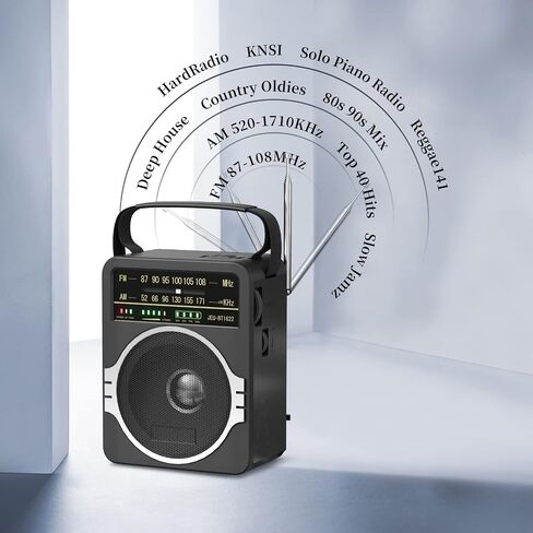 JEUJUG Portable AM FM Radio, Bluetooth 5.0 Radios 5 Watts Loud Speaker,FM Radio Built-in Rechargeable Battery/DC D*4 Cell Battery Operated & AC Power Plug in Wall Black in Kuwait