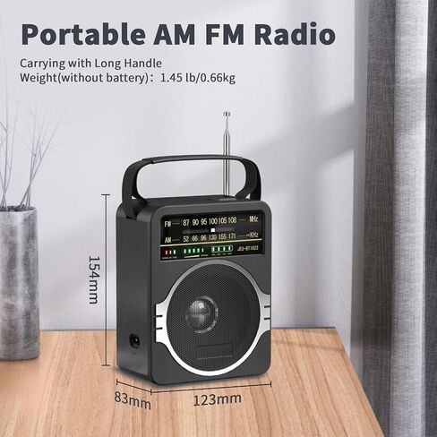 JEUJUG Portable AM FM Radio, Bluetooth 5.0 Radios 5 Watts Loud Speaker,FM Radio Built-in Rechargeable Battery/DC D*4 Cell Battery Operated & AC Power Plug in Wall Black in Kuwait