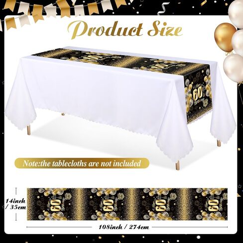 6 Pcs 60th Birthday Table Runners 108 Inch Long Plastic Disposable Black and Gold Dinner Runner Happy 60th Birthday Table Runners for Men Women Anniversary Milestone Party Decorations in Kuwait