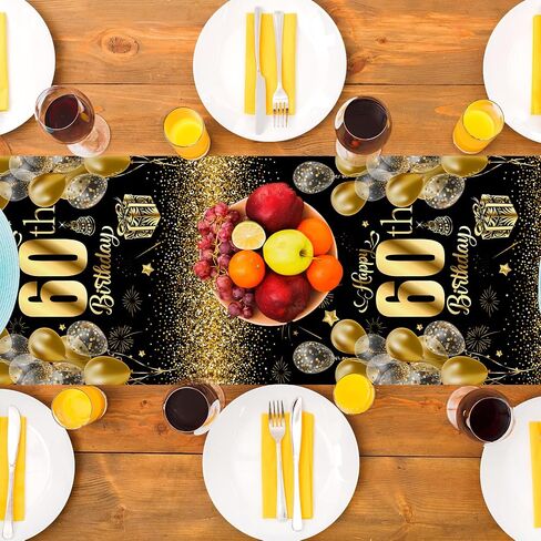 6 Pcs 60th Birthday Table Runners 108 Inch Long Plastic Disposable Black and Gold Dinner Runner Happy 60th Birthday Table Runners for Men Women Anniversary Milestone Party Decorations in Kuwait