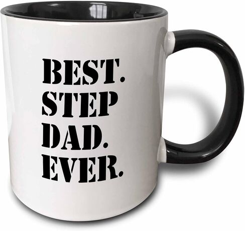 كوب 3dRose Best Step Dad Ever، 11 أونصة، أسود in Kuwait