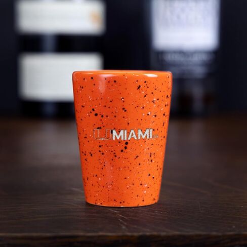 Rico Industries NCAA Miami Hurricanes - The U Wordmark 2oz Ceramic Shot Glass for Fans, Laser Engraved In Team Color Single Shot Glass in Kuwait