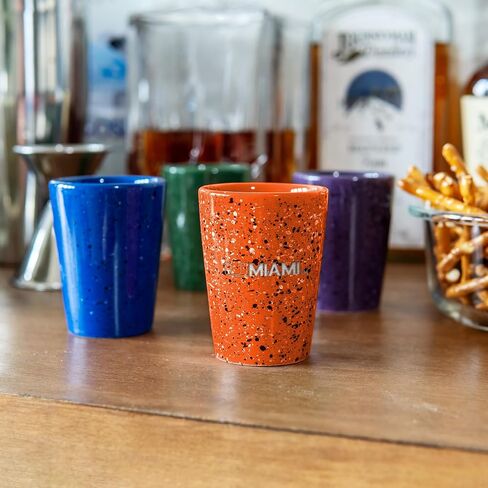 Rico Industries NCAA Miami Hurricanes - The U Wordmark 2oz Ceramic Shot Glass for Fans, Laser Engraved In Team Color Single Shot Glass in Kuwait