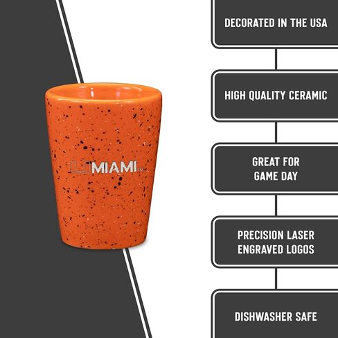 Rico Industries NCAA Miami Hurricanes - The U Wordmark 2oz Ceramic Shot Glass for Fans, Laser Engraved In Team Color Single Shot Glass in Kuwait