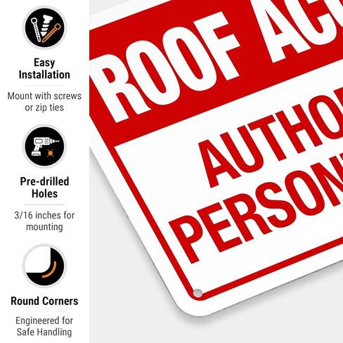 Roof Access Authorized Personnel Only in Red Letters Sign, | 10x7 Inches, 55 mil thick HDPS, Made in USA by Sigo Signs in Kuwait