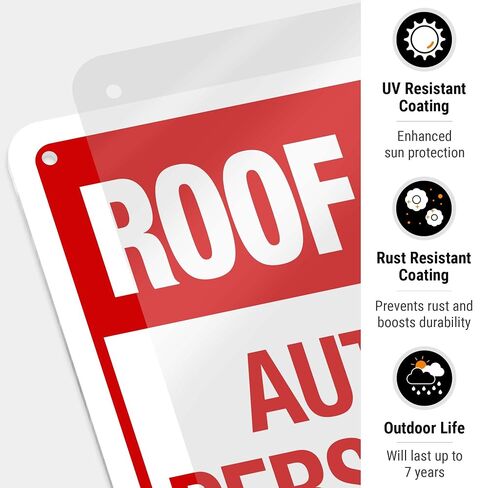 Roof Access Authorized Personnel Only in Red Letters Sign, | 10x7 Inches, 55 mil thick HDPS, Made in USA by Sigo Signs in Kuwait