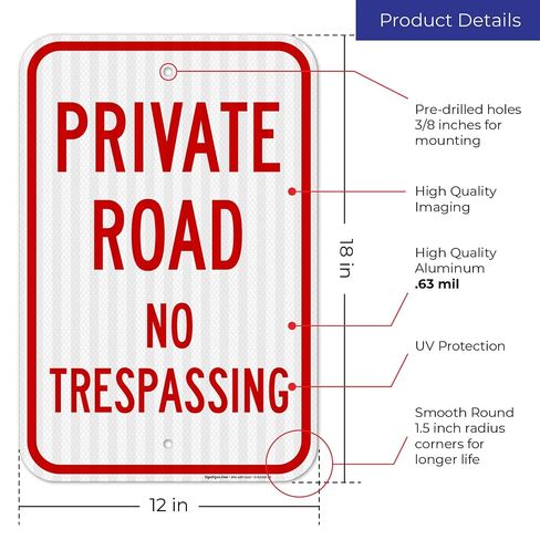 Private Road No Trespassing Sign, (SI-65099) | 12x18 Inches, 3M EGP Reflective .063 Aluminum, Made in USA by Sigo Signs in Kuwait