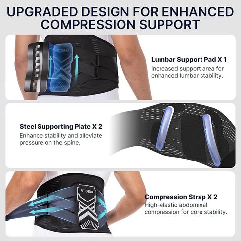 Fit Geno Back Brace for Lower Back Pain Relief: Adjustable Support with Ergonomic Lumbar Pad for Herniated Disc Sciatica and Lumbar Strain - Breathable Design for Men & Women (L/XL) in Kuwait
