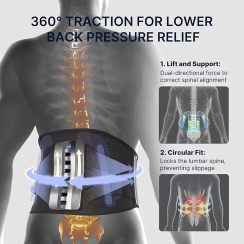 Fit Geno Back Brace for Lower Back Pain Relief: Adjustable Support with Ergonomic Lumbar Pad for Herniated Disc Sciatica and Lumbar Strain - Breathable Design for Men & Women (L/XL) in Kuwait