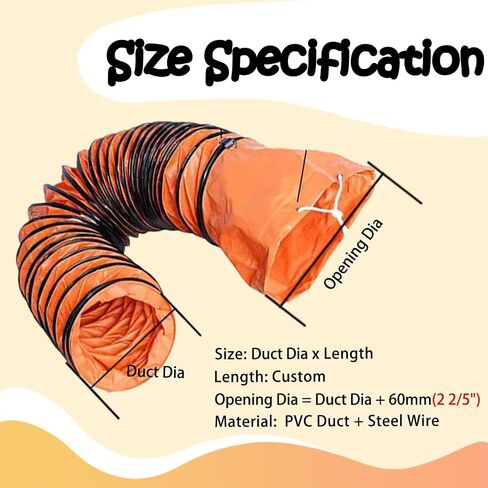 Flexible Orange PVC Ductwork for Ventilation - Adjustable Length with Steel Wire Frame & D-Shaped Rings(L6mx500mm) in Kuwait