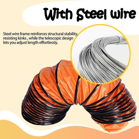 33ft Flexible Duct Hose for Ventilation - Adjustable PVC Duct with Steel Wire for Blower Fans, Portable AC, and More(L3.0mx25cm) in Kuwait
