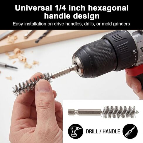مجموعة فرش مثقاب سلكية مكونة من 12 قطعة، من الفولاذ المقاوم للصدأ مقاس 5/16 بوصة إلى 1-3/16 بوصة مع ساق سداسية مقاس 1/4 بوصة، أداة فرشاة سلك ملتوية شديدة التحمل للأنابيب والأنابيب والمحامل وتنظيف الأسطح in Kuwait