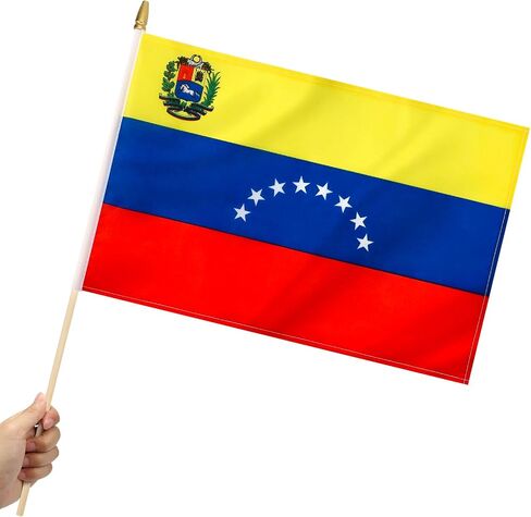 12 Pack Venezuela Stick Flags Small 12x18 Inch Venezuelan Hand Held Flags with 24 Inch Wooden Pole Decorations in Kuwait