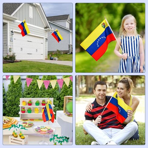 12 Pack Venezuela Stick Flags Small 12x18 Inch Venezuelan Hand Held Flags with 24 Inch Wooden Pole Decorations in Kuwait