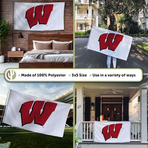 Desert Cactus University of Wisconsin UW Flag - 3 x 5 Feet Badgers Banner, Indoor/Outdoor Durable Fabric, 100% Polyester Design (Style C) in Kuwait
