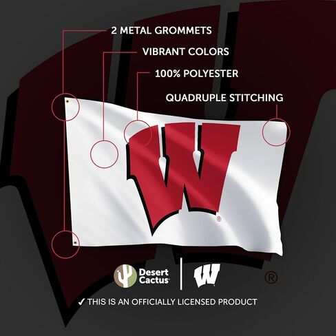 Desert Cactus University of Wisconsin UW Flag - 3 x 5 Feet Badgers Banner, Indoor/Outdoor Durable Fabric, 100% Polyester Design (Style C) in Kuwait