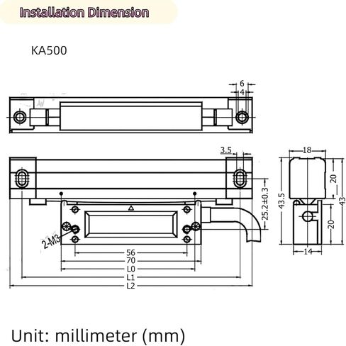 KA5005um: 70 120 170 220 270 320 370 420 مللي متر مقياس خطي نحيف DRO 18x20 مللي متر مستشعر مسطرة التشفير الخطي للمخرطة ، 5um 320 مللي متر in Kuwait