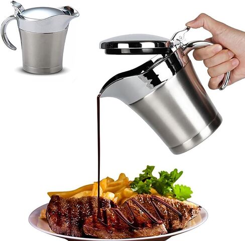 Stainless Steel Insulated Gravy Boat with Lid – 450ML/16OZ Double Insulated Gravy Pitcher for Hot & Cold Sauces – Sauce Jug with Hinged Lid, Ideal for Gravy or Cream at Thanksgiving, Gravy Pitcher in Kuwait
