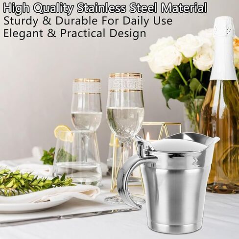 Stainless Steel Insulated Gravy Boat with Lid – 450ML/16OZ Double Insulated Gravy Pitcher for Hot & Cold Sauces – Sauce Jug with Hinged Lid, Ideal for Gravy or Cream at Thanksgiving, Gravy Pitcher in Kuwait