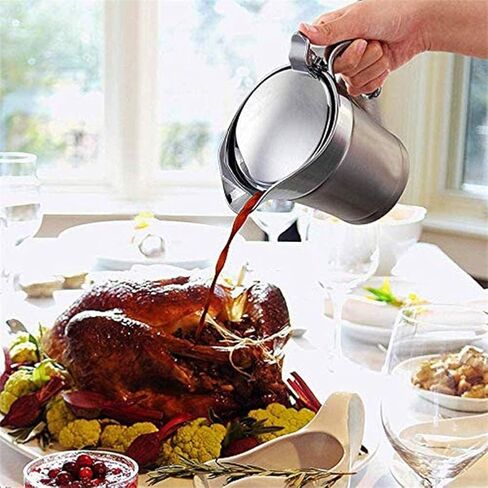 Stainless Steel Insulated Gravy Boat with Lid – 450ML/16OZ Double Insulated Gravy Pitcher for Hot & Cold Sauces – Sauce Jug with Hinged Lid, Ideal for Gravy or Cream at Thanksgiving, Gravy Pitcher in Kuwait