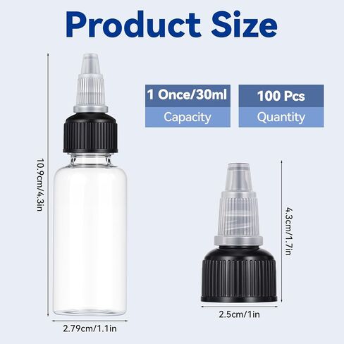 100 Pcs 1 oz Plastic Squeeze Bottles, Boston Squeeze Bottles Bulk | Clear Plastic Dispensing Bottle, Squeezes Condiment Bottle for Liquids, Oils, Inks, Crafts, Household, Kitchen in Kuwait