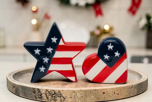 Fine Ceramic Independence Day USA Star and Stripes American Flag Design Salt & Pepper Shakers Set, 3-1/8" H in Kuwait