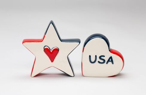 Fine Ceramic Independence Day USA Star and Stripes American Flag Design Salt & Pepper Shakers Set, 3-1/8" H in Kuwait