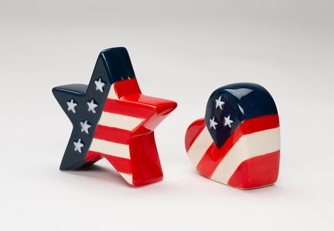Fine Ceramic Independence Day USA Star and Stripes American Flag Design Salt & Pepper Shakers Set, 3-1/8" H in Kuwait