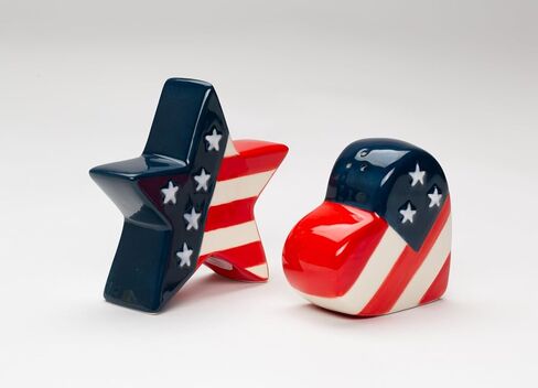 Fine Ceramic Independence Day USA Star and Stripes American Flag Design Salt & Pepper Shakers Set, 3-1/8" H in Kuwait