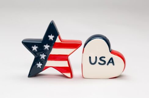 Fine Ceramic Independence Day USA Star and Stripes American Flag Design Salt & Pepper Shakers Set, 3-1/8" H in Kuwait