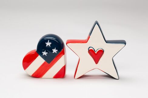 Fine Ceramic Independence Day USA Star and Stripes American Flag Design Salt & Pepper Shakers Set, 3-1/8" H in Kuwait