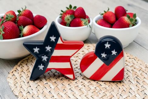 Fine Ceramic Independence Day USA Star and Stripes American Flag Design Salt & Pepper Shakers Set, 3-1/8" H in Kuwait