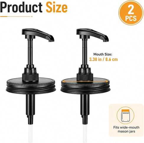2 Pack Stainless Steel Mason Jar Pump Lid, Wide Mouth Mason Jar Syrup Dispenser Ketchup Dispenser for Honey Sauce, Honey Dispensers Kitchen Condiment Dispensers, Black in Kuwait