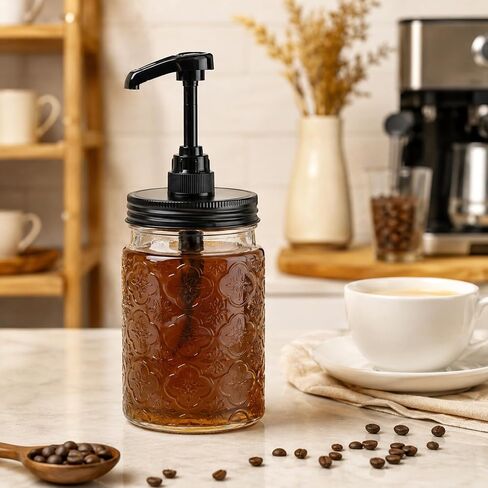 2 Pack Stainless Steel Mason Jar Pump Lid, Wide Mouth Mason Jar Syrup Dispenser Ketchup Dispenser for Honey Sauce, Honey Dispensers Kitchen Condiment Dispensers, Black in Kuwait