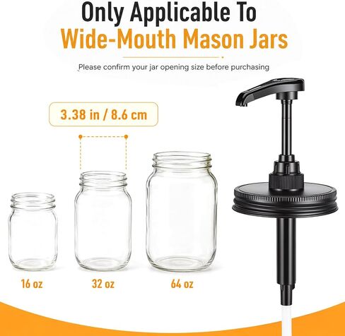 2 Pack Stainless Steel Mason Jar Pump Lid, Wide Mouth Mason Jar Syrup Dispenser Ketchup Dispenser for Honey Sauce, Honey Dispensers Kitchen Condiment Dispensers, Black in Kuwait