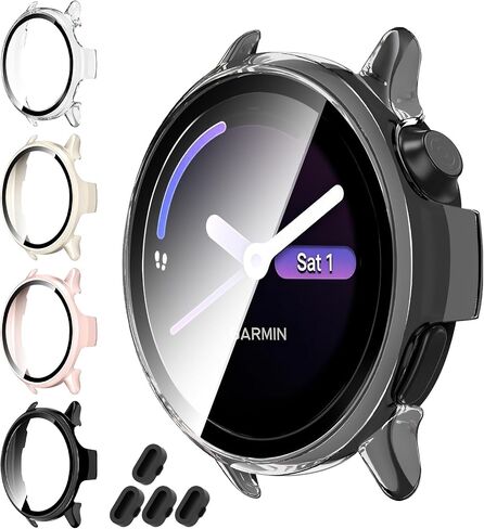 مجموعة من 4 حافظات مع واقي شاشة من الزجاج المقوى 9H Flim متوافق مع Garmin Vivoactive 6، وحافظة حماية ممتازة للكمبيوتر الشخصي وسدادات غبار من السيليكون in Kuwait