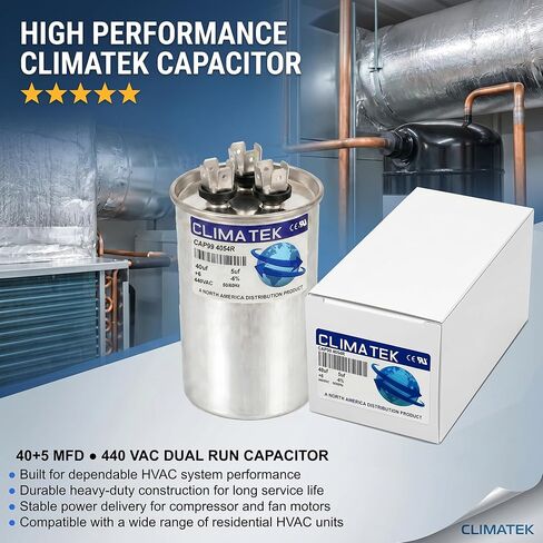 ClimaTek Round Capacitor Replaces Payne # HC98JA041D | 40/5 uf MFD, 370/440 Volt VAC, Dual Run in Kuwait