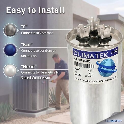 ClimaTek Round Capacitor Replaces Payne # HC98JA041D | 40/5 uf MFD, 370/440 Volt VAC, Dual Run in Kuwait
