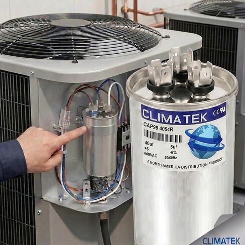 ClimaTek Round Capacitor Replaces Payne # HC98JA041D | 40/5 uf MFD, 370/440 Volt VAC, Dual Run in Kuwait